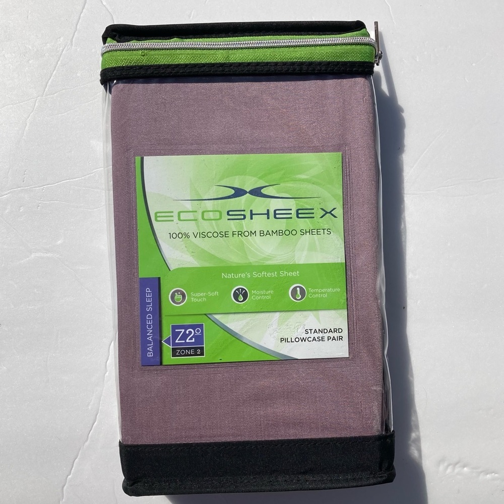 EcoSheex Pillowcases Standard Size Pair Lilac 100% Viscose Bamboo Zone 2 New